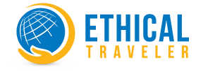 graphic of a sphere in a hand; words: ethical traveler